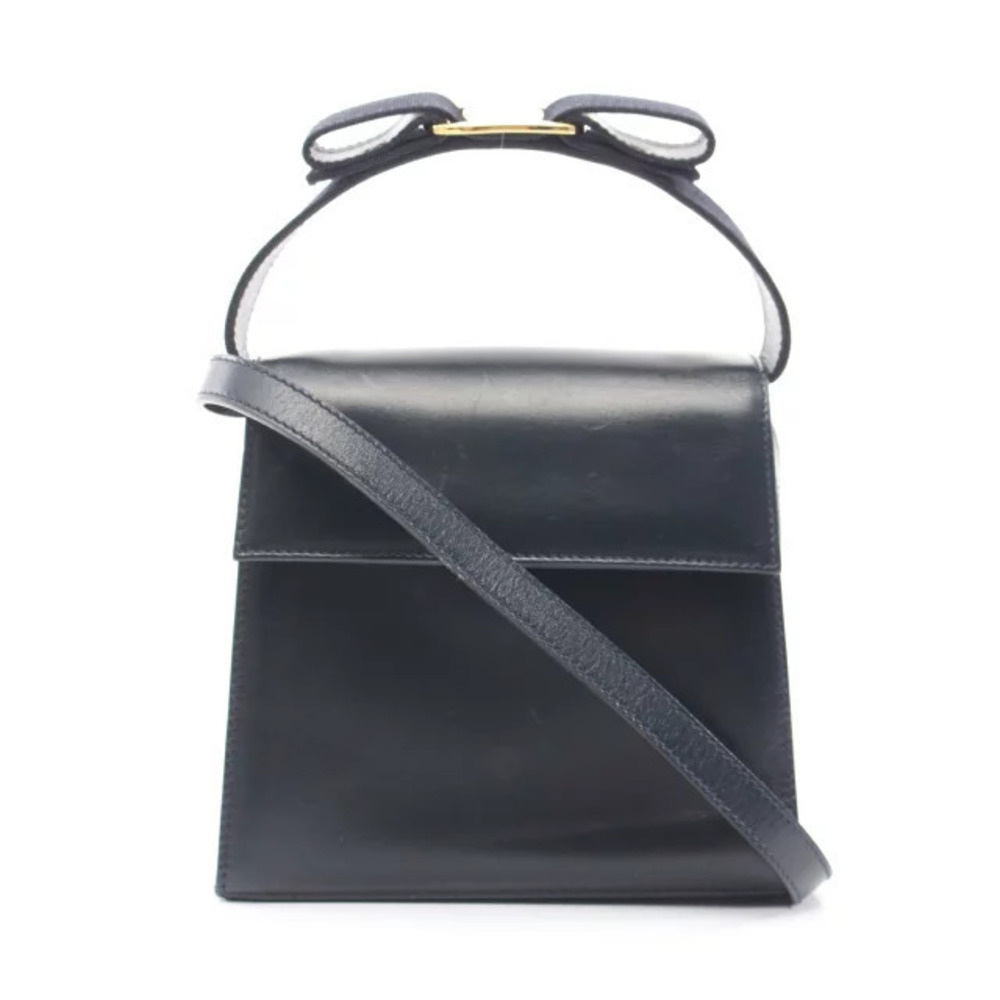 Salvatore Ferragamo Vara Ribbon Handbag Leather Navy Blue